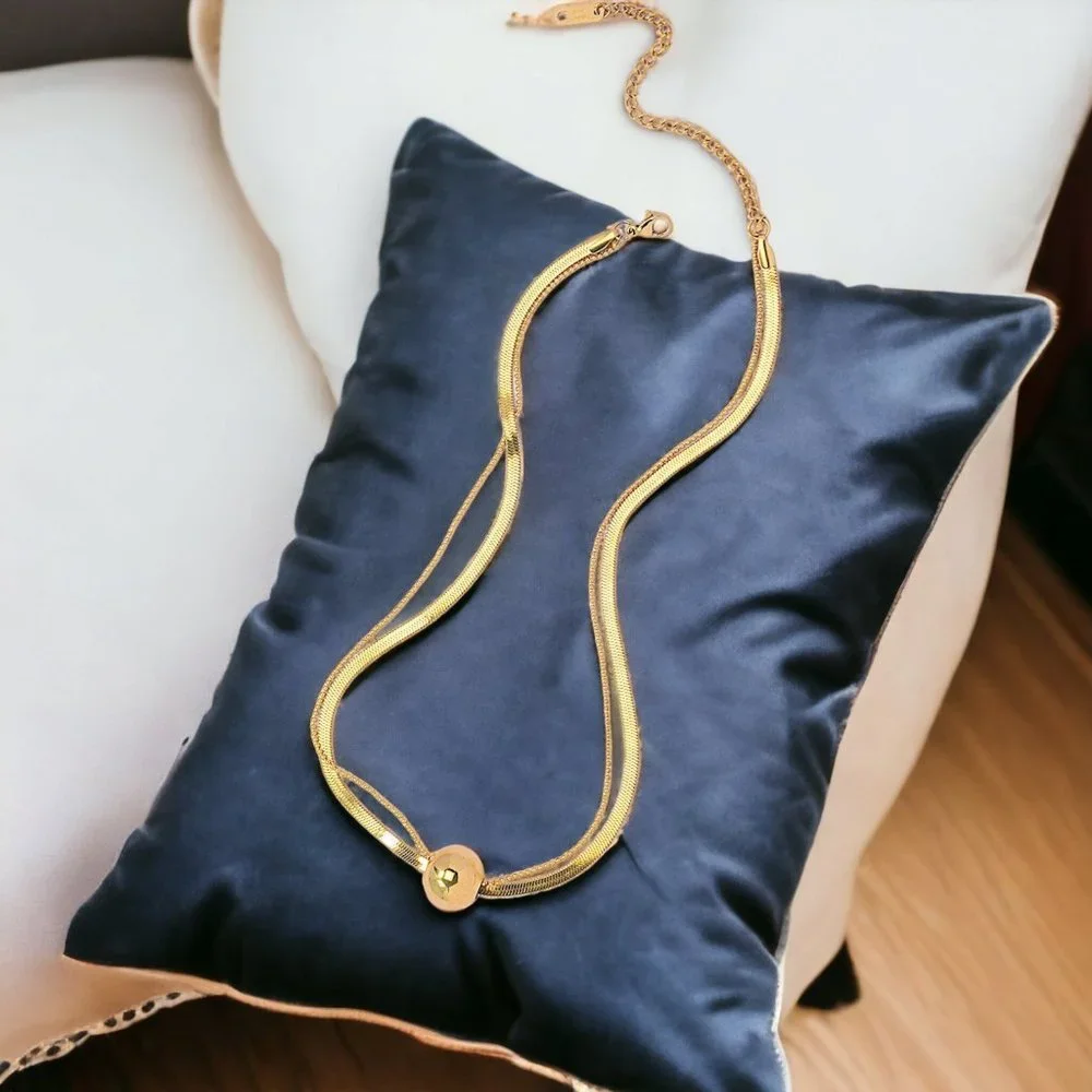 🆕️ 18K Gold Plated Stainless Steel Double-Layered Necklace With Sphere Charm - Picture 6 of 8